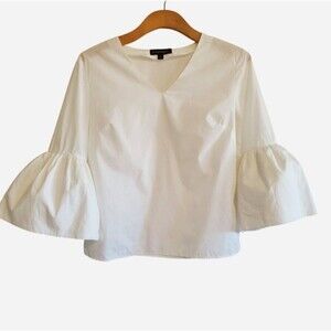 Banana Republic White Cotton 3/4 Flare Sleeve Top Size S Poet Ren Fair Minimal